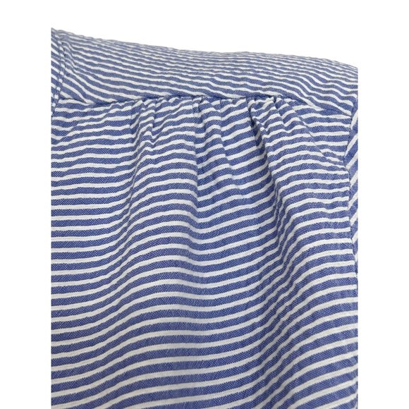 Ann Taylor Women’s Blouse Blue S Long Bell Sleeves Horizontal Mini Stripe Cotton - Picture 8 of 11